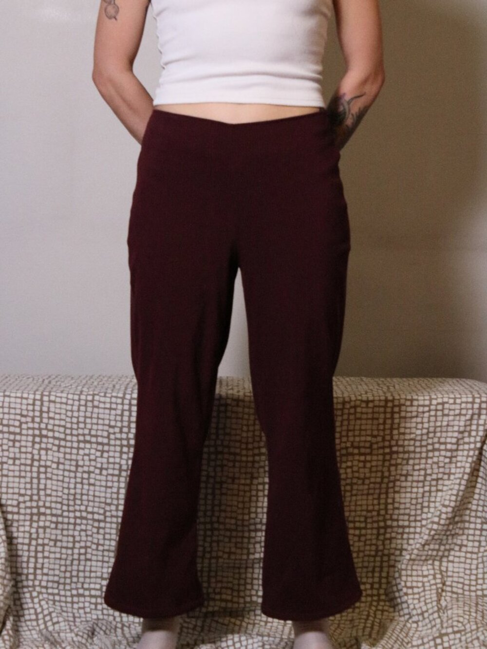 Vintage Handmade Mid-Rise Burgundy Trousers 27"